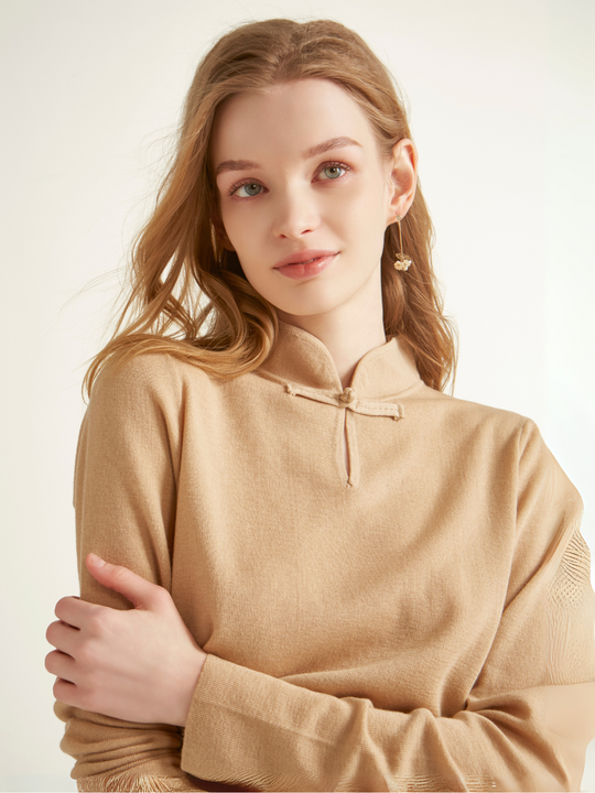 Knotted Wool Sweater Keyhole Design
