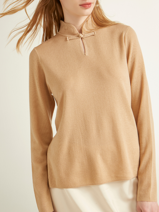 Knotted Wool Sweater Keyhole Design