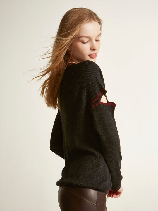 Cutout Detail Wool Sweater Minimal Bold
