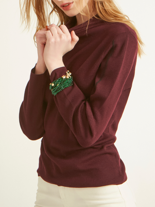 Contrast-Trim Mock Neck Sweater