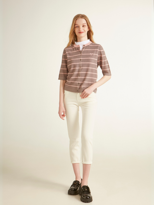 Striped Wool Cardigan Button-Up Design