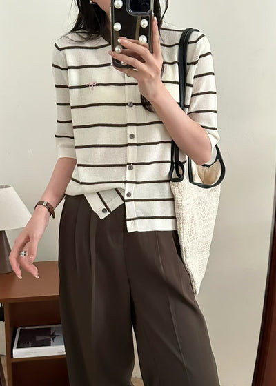 Striped Wool Cardigan Button-Up Design