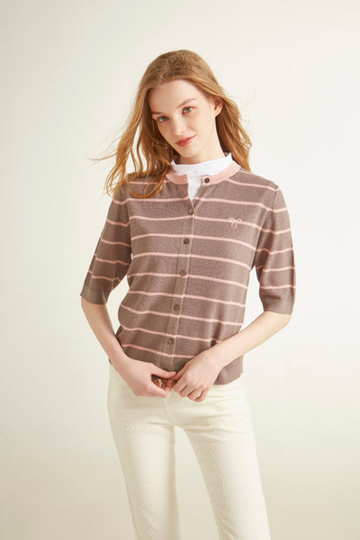 Striped Wool Cardigan Button-Up Design