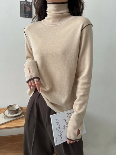 Contrast Stitch Turtleneck Wool Sweater