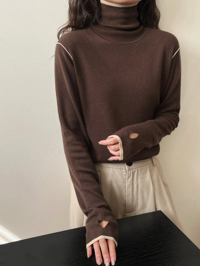 Contrast Stitch Turtleneck Wool Sweater