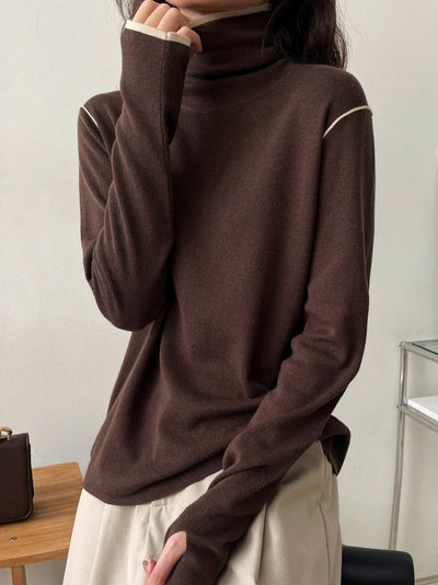 Contrast Stitch Turtleneck Wool Sweater