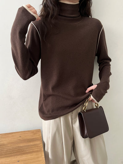 Contrast Stitch Turtleneck Wool Sweater