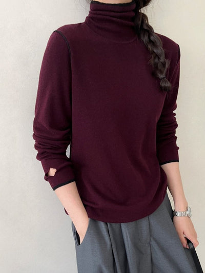 Contrast Stitch Turtleneck Wool Sweater