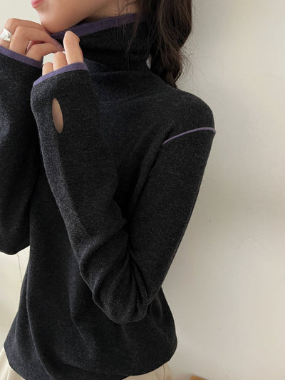 Contrast Stitch Turtleneck Wool Sweater