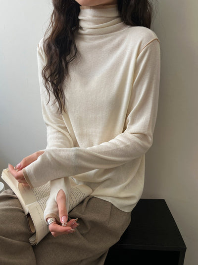 Contrast Stitch Turtleneck Wool Sweater