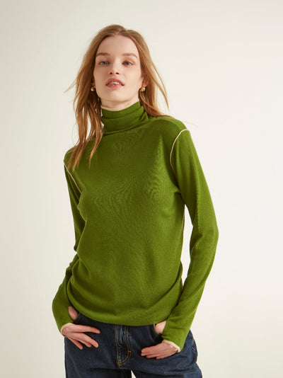 Contrast Stitch Turtleneck Wool Sweater