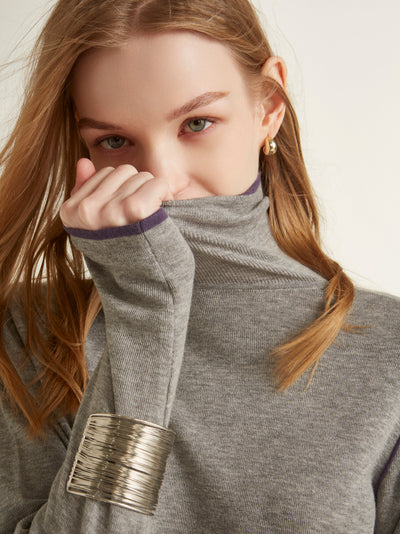 Contrast Stitch Turtleneck Wool Sweater