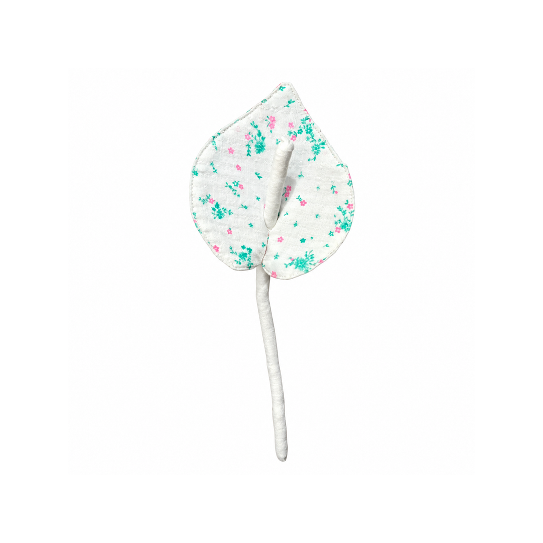 Handmade pink ditsy calla fabric flower stem on white background