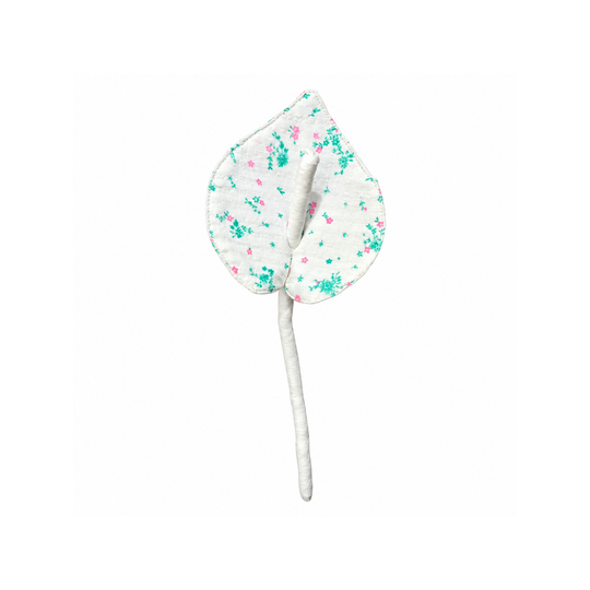 Handmade pink ditsy calla fabric flower stem on white background
