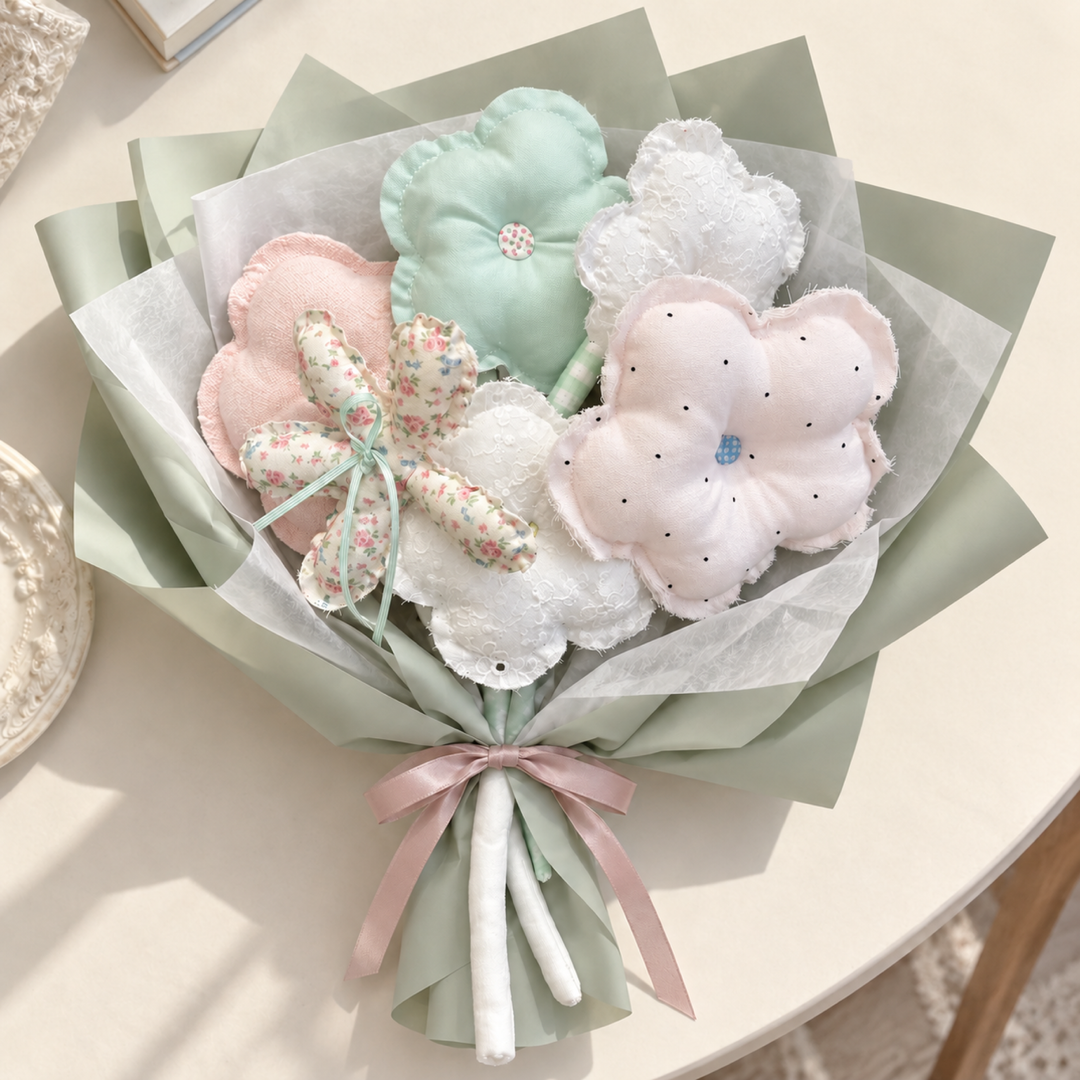 MiRANcle P01 handmade fabric bouquet — paper-wrapped styling