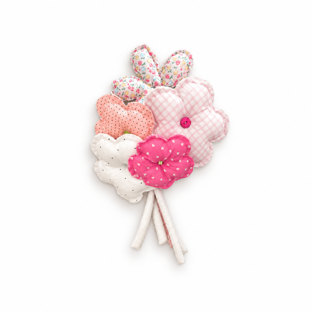 MiRANcle P03 handmade fabric bouquet — full bouquet on white