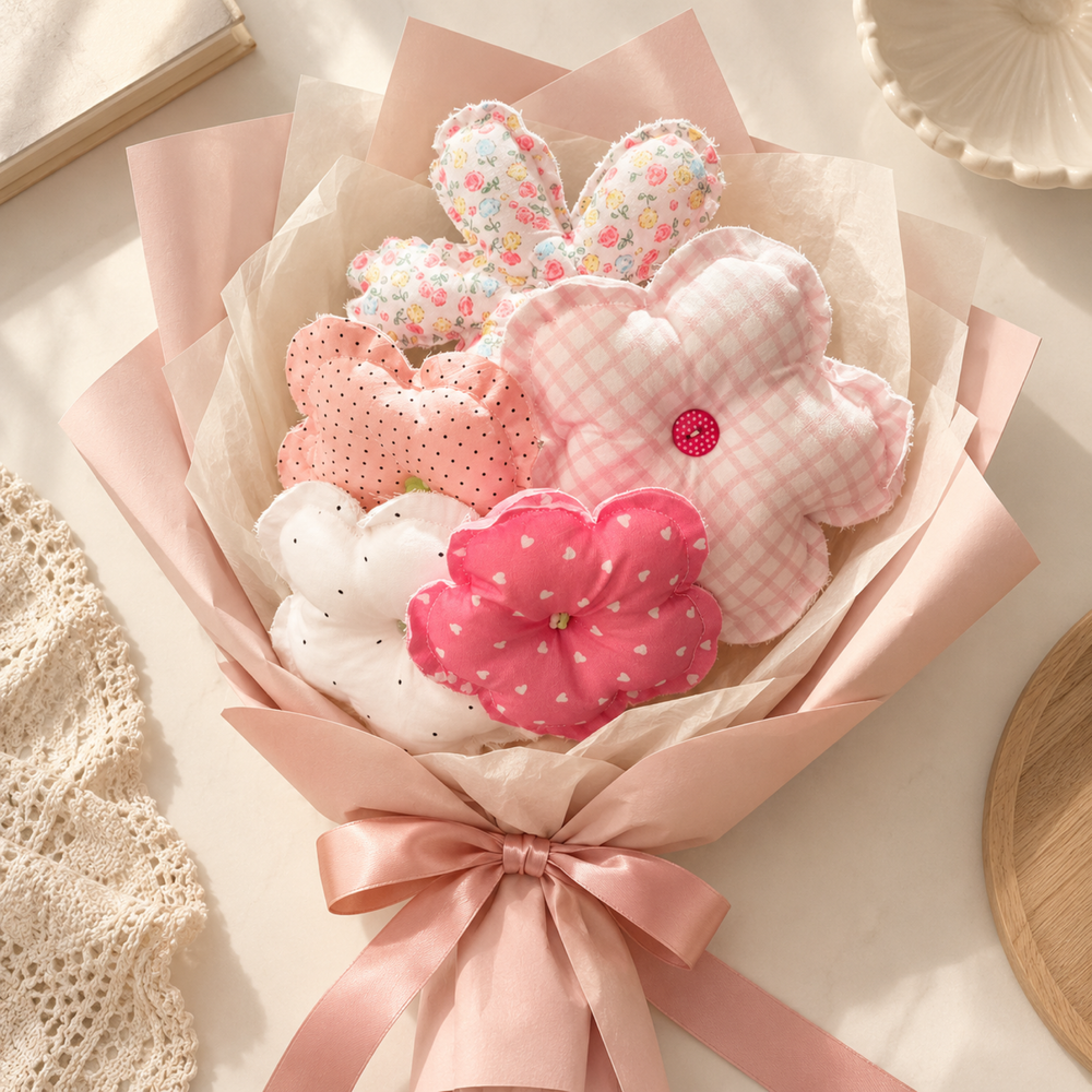 MiRANcle P03 handmade fabric bouquet — paper-wrapped styling