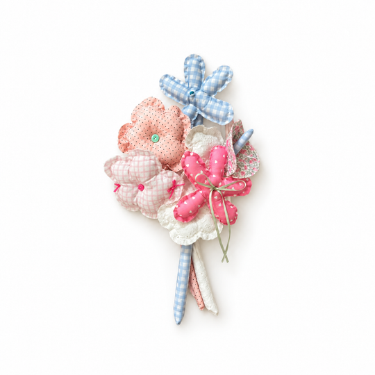 MiRANcle P08 handmade fabric bouquet — full bouquet on white