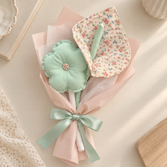 MiRANcle P10 handmade fabric bouquet — paper-wrapped styling