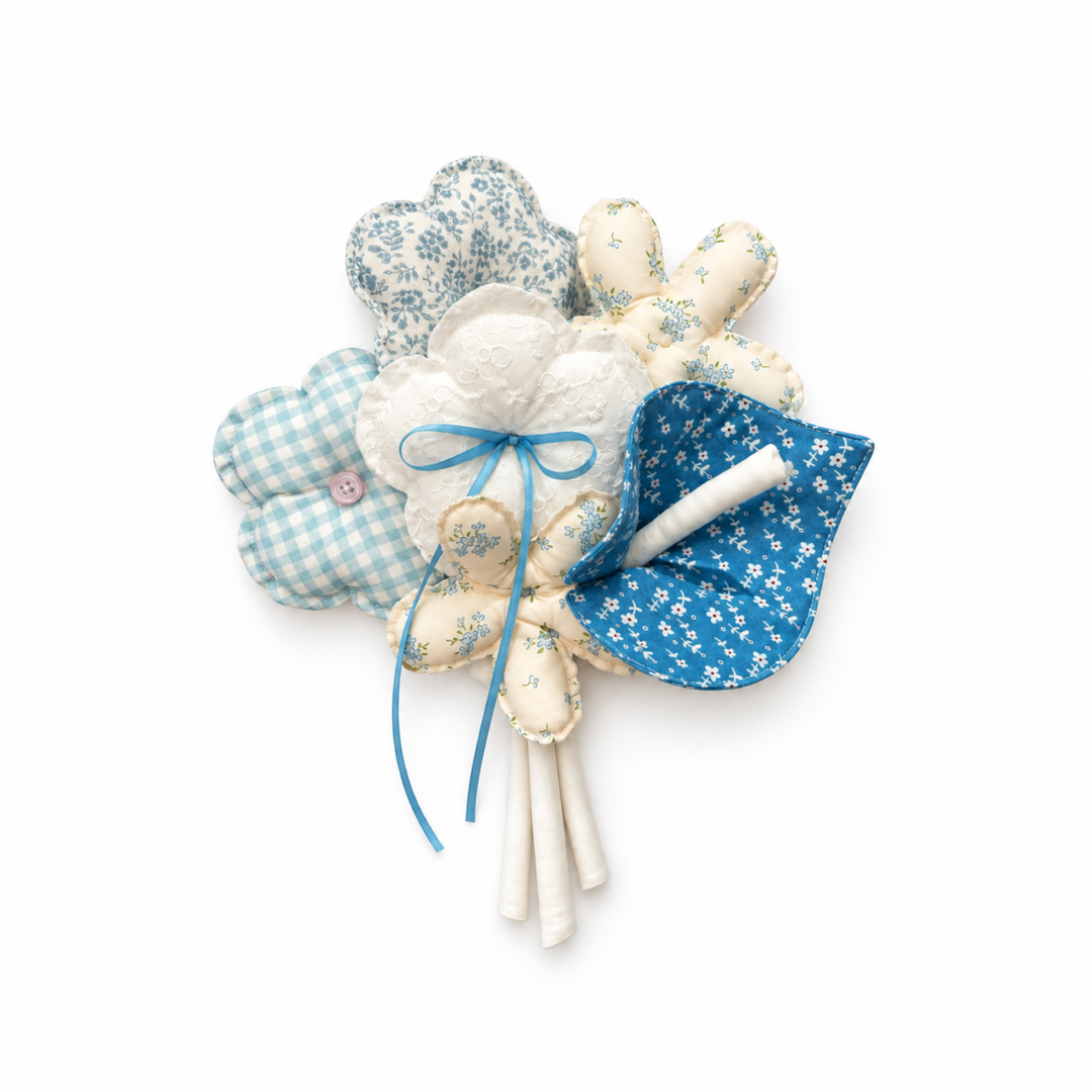 MiRANcle P12 handmade fabric bouquet — full bouquet on white