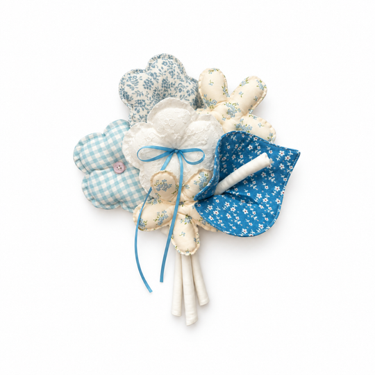MiRANcle P12 handmade fabric bouquet — full bouquet on white